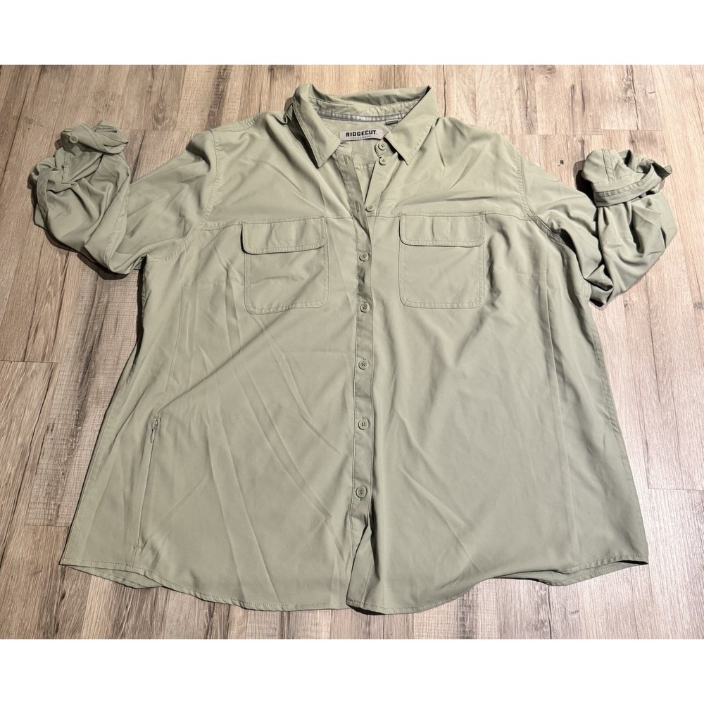 Ridgecut Toughwear Men's Green Solid Long Sleeve Button-Up Shirt 2X Pockets
